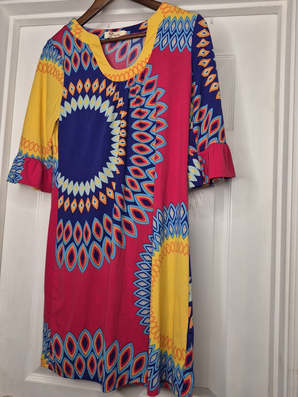 Anthropology ARYEH Women's Colorful Flare Sleeve Size M Boho Shift Dress Hippie